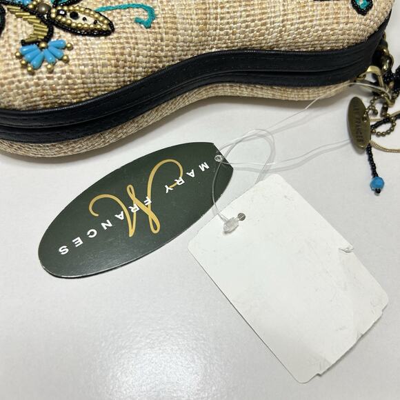 Mary Frances Unplugged Cream Woven and NWT Turquoise Beaded Guitar Bag *RARE - Picture 6 of 16